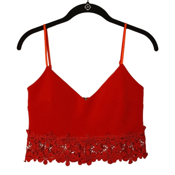 SARAH LA Rust Orange Floral Lace Hem Sleeveless Crop Top Small - Picture 2 of 6